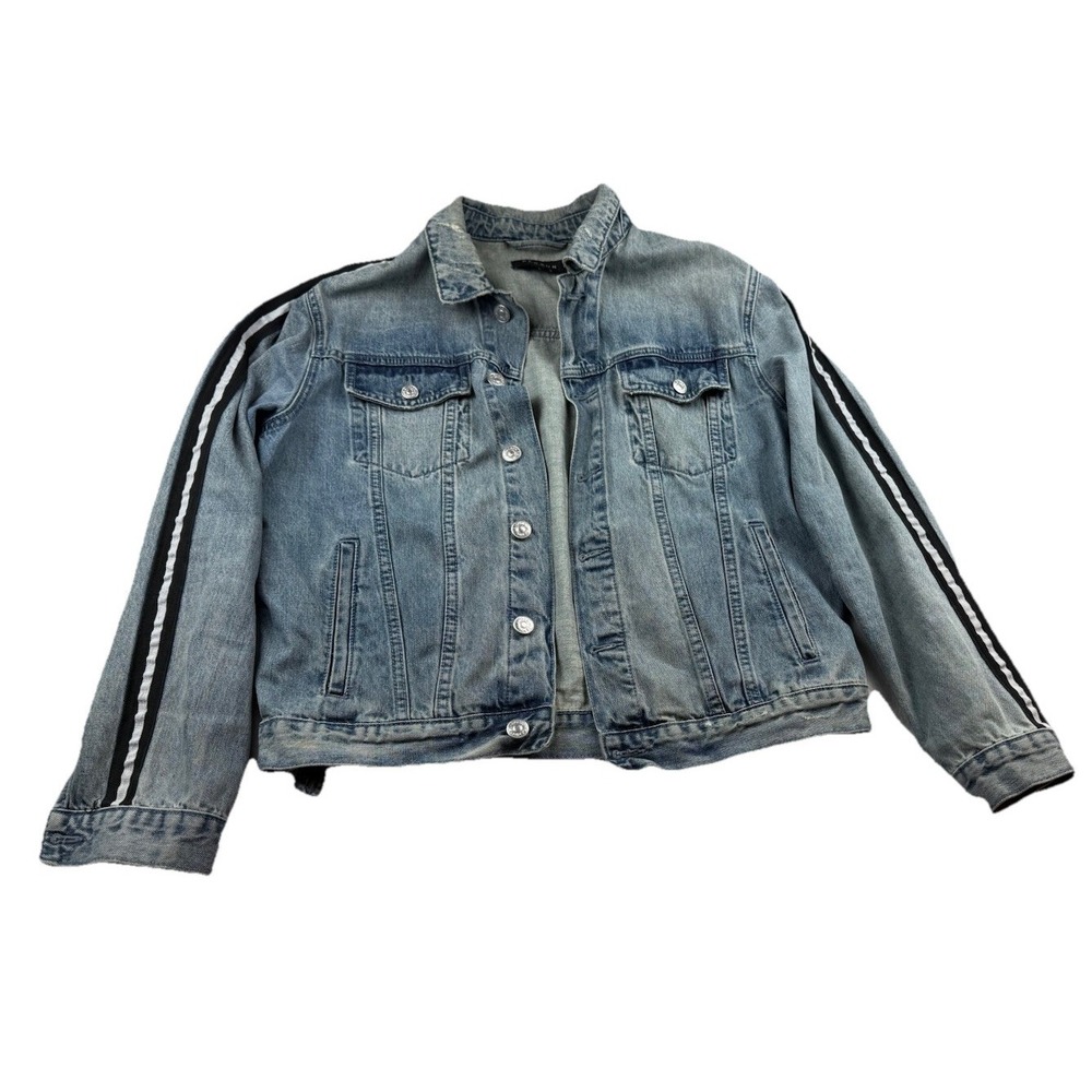 PacSun Los Angeles Men's Blue Denim Jacket Sleeve Stripe Size Medium